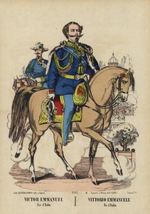 Italský král Viktor Emanuel II (barevná litografie) od French School