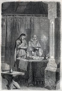 Francouzský král Karel V. Moudrý (1338 - 1380) se radil s dudlíky. Rytina do „“ Historie papežů (...) Zločiny královny, krále a císařů v průběhu staletí“ od Maurice Lachatre od French School