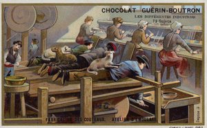 Výroba nožů. Ostřicí dílna (chromolitho) od French School