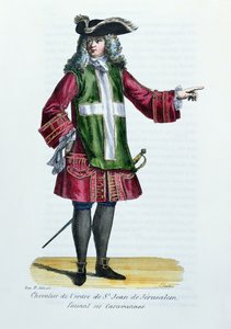 Rytíř řádu svatého Jana Jeruzalémského, ilustrace z knihy Dějiny a kostýmy mnišských řádů od otce Helyota, 1842. od French School