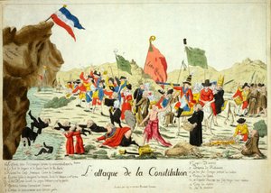 Útok na ústavu, hospod. 1792 (ručně kolorovaná rytina) od French School
