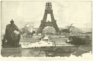 Všeobecná výstava z roku 1889, Stav děl Champ de Mars, pohled z paláce Trocadero, podle fotografie M H-C Godefroy (rytina) od French School