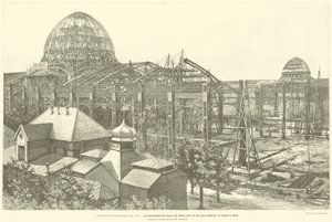 Všeobecná výstava z roku 1889, Rámce paláce výtvarných umění a svobodných umění, na Champ de Mars, podle fotografie M. Godefroye (rytina) od French School