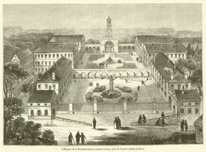 Hospice de la Reconnaissance, dům Brezin, poblíž Garches, Seine-et-Oise (rytina) od French School