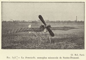 La Demoiselle, malý jednoplošník od Santose-Dumonta (rytina) od French School