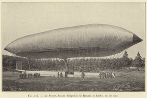Francie, řiditelný balón Renarda a Krebse, při pohledu ze strany (rytina) od French School