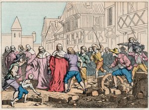 La Fronde (27. srpna 1648) - barikády v Paříži: rotorový chlapec ohrožující předsedu parlamentu Mathieu Mole (1584-1656) - Prezident Mole manipulovaný povstalci - Rytina konce 19. století v „“ Nos Gires Nationales - Obrázky a další od French School
