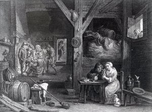 La Fumeuse, tisk Jean Baptiste Patas podle Davida Tenierse mladšího, 1786-1808 od French School
