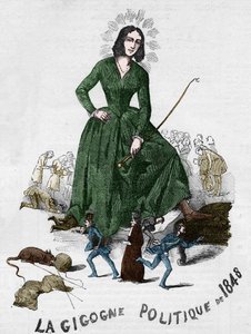 Politický Gigogne z roku 1848 (George Sand (Aurore Dupin, Baronne Dudevant) (1804-1876) francouzský spisovatel). Kreslený film vyrobený v Bourges v roce 1848 z romantické sbírky Adolphe Julliena. od French School