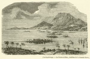 Guadeloupe, La Pointe-a-Pitre, hlavní město Grande-Terre, částečně zničené zemětřesením 8. února 1843 (rytina) od French School