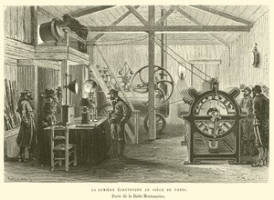 Elektrické světlo v ústředí v Paříži, Poste de la Butte Montmartre (rytina) od French School