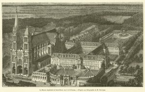 Císařský dům Saint-Denis při pohledu z ptačí perspektivy (rytina) od French School