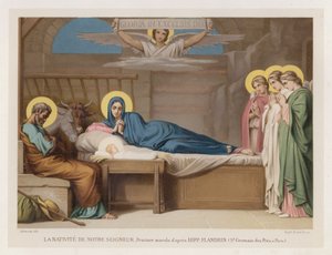 Narození našeho Pána, Nástěnná malba podle Hippa Flandrina, St Germain des Pres, v Paříži (chromolitho) od French School
