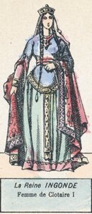 Queen Ingonde, manželka Clotaire I (barevná rytina) od French School