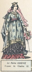 Queen Odgive, manželka Karla III. (barevná rytina) od French School