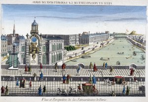 La Samaritaine (vodní pumpa) na Pont Neuf v Paříži - optický pohled od French School