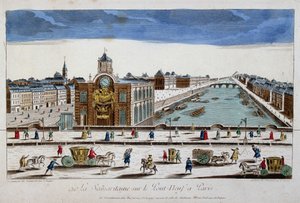 La Samaritaine (vodní pumpa) na Pont Neuf v Paříži - optický pohled od French School