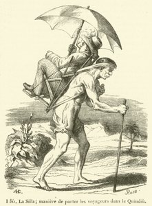 La Silla; způsob přepravy cestujících v Quindiu (rytina) od French School