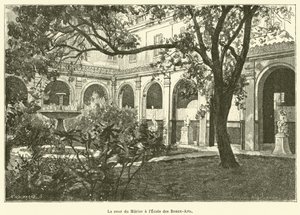 Nádvoří Murier v Ecole des Beaux-Arts (rytina) od French School
