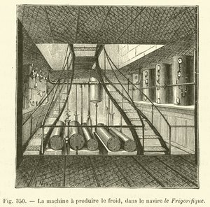 Stroj na výrobu chladu, v lodi Chladnička (rytí) od French School