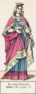 Queen Blanche, manželka Ludvíka 5 (barevná rytina) od French School
