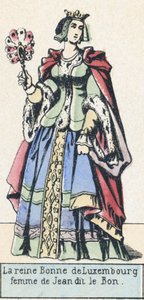 Lucemburská královna Bonne, manželka Jean dit le Bon (barevná rytina) od French School