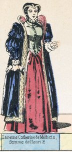 Královna Catherine de Medici, manželka Jindřicha 2 (barevná rytina) od French School