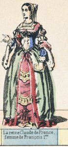 Francouzská královna Claude, manželka Františka I. (barevná rytina) od French School