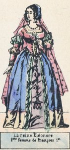 Královna Eleonore, 2. manželka Francoise 1er (barevná rytina) od French School