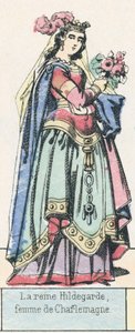 Královna Hildegarda, manželka Karla Velikého (barevná rytina) od French School