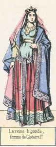 Queen Ingonde, manželka Clotaire 1r (barevná rytina) od French School
