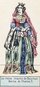 Královna Johanka Bourbonská, manželka Karla 5 (barevná rytina) od French School