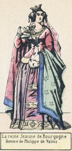 Královna Johanka Burgundská, manželka Philippe de Valois (barevná rytina) od French School