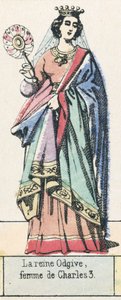Queen Odgive, manželka Karla 3 (barevná rytina) od French School