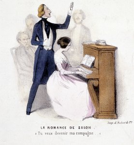 Salon Romance: Mužský pěvecký doprovod na klavír v podání ženy, Lonsay, c. 1845. od French School