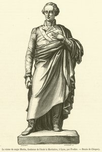 Socha majora Martina, zakladatele školy Martiniere, v Lyonu (rytina) od French School