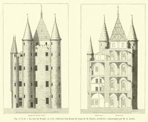 Věž chrámu v roce 1793, zmenšení kresby z doby M. Bourly, architekta; sdělil M A Lenoir od French School