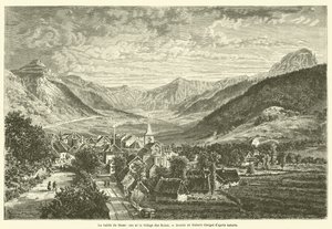 Údolí Mont-Dore a vesnice Les Bains (rytina) od French School
