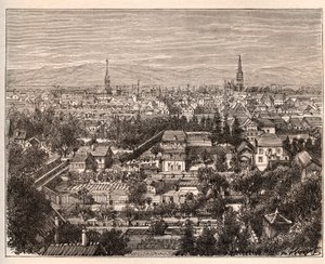 Město Mulhouse (Haut-Rhin) - rytina v „La France illustrée: geografie, historie, statistická správa“ od V.A. Malt-Brown. 1884 od French School