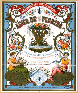 Reklamní štítek parfém Aqua de Florida z parfumerie La Reine des Abeilles, Paříž, 2. polovina 19. století od French School