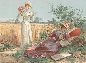 Dámy v kukuřičném poli (chromolit) od French School