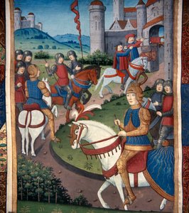 Lancelot příjezd do francouzské vesnice (vellum) od French School