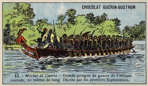 Velká středoafrická válečná kánoe (chromolitho) od French School