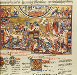 Lat 8846 f.76, Obležení města, z Hebraica Romana Gallica od French School