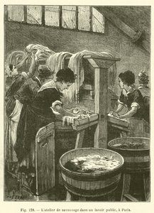 Mydlářská dílna ve veřejné umývárně v Paříži (rytina) od French School