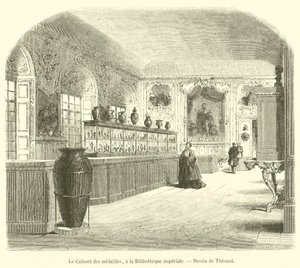 Kabinet medailí, v Císařské knihovně (rytina) od French School