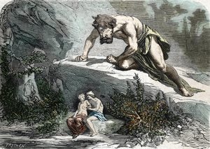 „Le Cyclops Polypheme překvapující Galatee et Acis“ (rytina) 1864 od French School