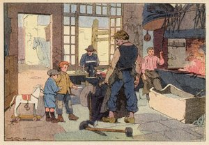 Le Forgeron, The Smith (barevné lito) od French School