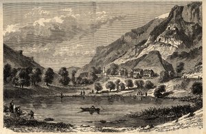 Le Lauzet-Ubaye - Le lac du Lauzet - obec v departementu Alpes-de-Haute-Provence v jihovýchodní Francii - rytina "” PATRIE”” - PECTUREQUIREQUE POPIS FRANCIE V 6 SVAZTECH LUCIEN HUARD - konec 19. stol. od French School