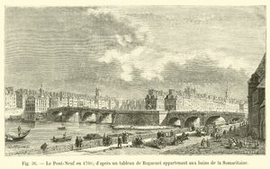 Pont-Neuf v roce 1760, podle malby od Ragueneta patřící k lázním Samaritaine od French School